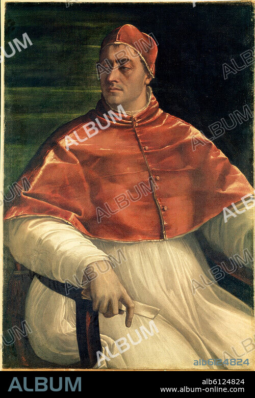 Clemens VII., Papst (1523-34), vorher:. Giulio de Medici; Florenz 26.5.1478 - Rom 25.9.1534. Porträt. Gemälde, um 1526, von Sebastiano del Piombo (um 1485 -1547). Öl auf Leinwand, 145 × 100 cm. Inv. Nr. Q 147. Neapel, Galleria Naz. di Capodimonte.
