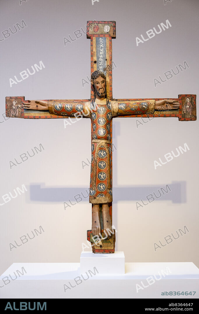 Anonymous Catalan, Majesty of Christ on the cross, Carved and polychrome wood, Late 12th century, Museo de Bellas Artes, Bilbao, Spain.