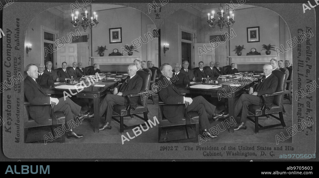 The President of the United States, Calvin Coolidge, and his Cabinet, Washington DC, USA, Stereo Card, Keystone View Company, 1925.