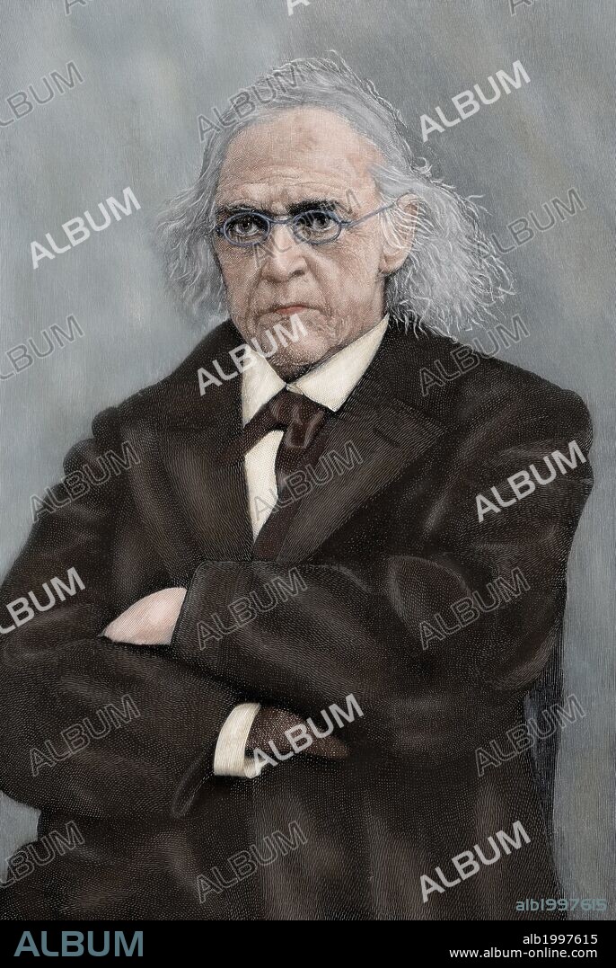 MOMMSEN, Theodor (1817-1903). Jurista, arqueólogo e historiador alemán. Nobel de Literatura en 1902. Grabado de principios del siglo XX. Coloreado.