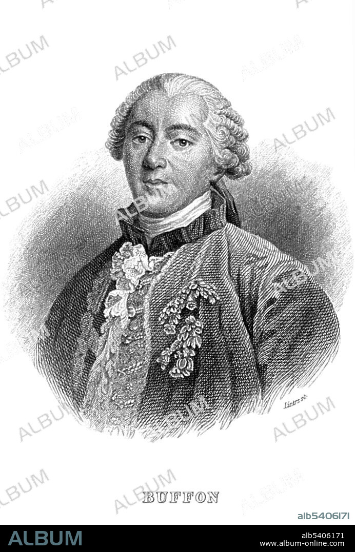Georges Louis Leclerc, Comte de Buffon (September 7, 1707 - April 16, 1788) was a French naturalist, mathematician, cosmologist, and encyclopedic author. He epitomizes the revolutionary changes that the Enlightenment brought to the study of nature. 100 years before Darwin, Buffon published his Historie Naturelle (Natural History), a 44 volume encyclopedia describing everything known about the natural world, he wrestled with the similarities of humans and apes and even talked about common ancestry of Man and apes, but ultimately rejected the possibility of a common descent. His works influenced the next two generations of naturalists, including Jean-Baptiste Lamarck and Georges Cuvier. He brought the idea of evolution into the realm of science. He developed a concept of the "unity of type", a precursor of comparative anatomy. More than anyone else, he was responsible for the acceptance of a long-time scale for the history of the earth. He died in 1788 at the age of 80. Line engraving by W. H. Lizars, 1843.