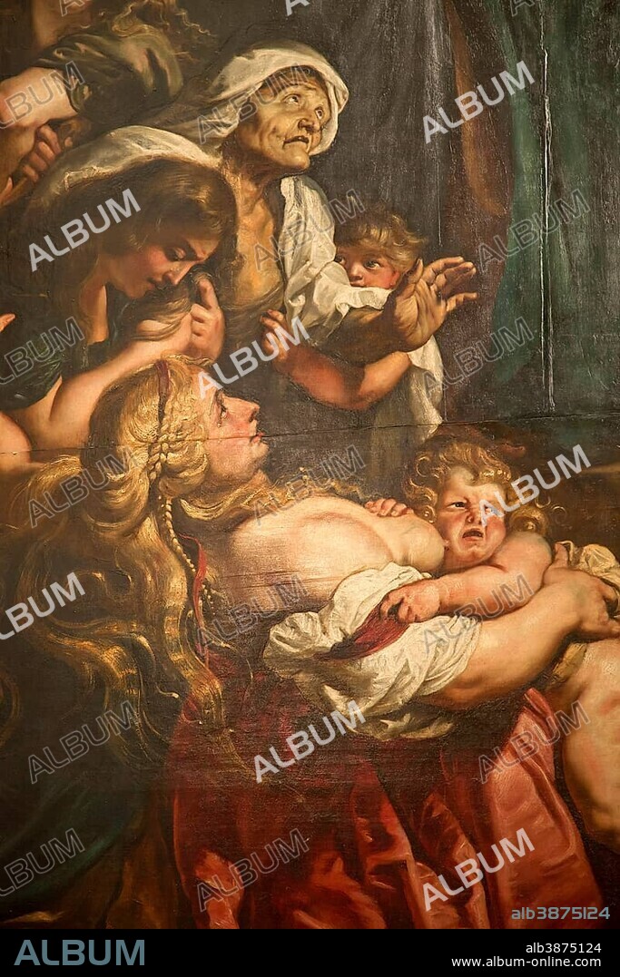 Detail of the painting The Raising of the Cross by Peter Paul Rubens inside the Cathedral of Our Lady, Antwerp, Flemish Region, Belgium