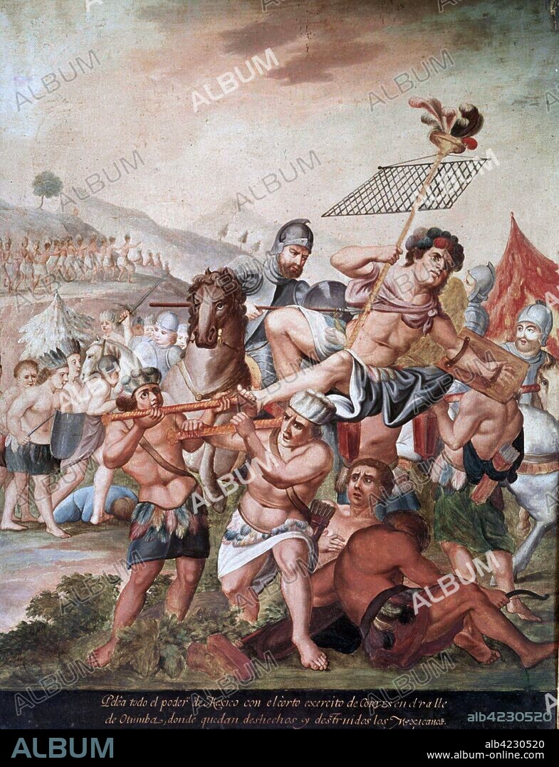 CORTES , HERNAN CONQUISTADOR ESPAÑOL . MEDELLIN 1485 - 1547 " BATALLA DE OTUMBA " DE LA SERIE CONQUISTA DE AMERICA MUSEO DE AMERICA . MADRID.