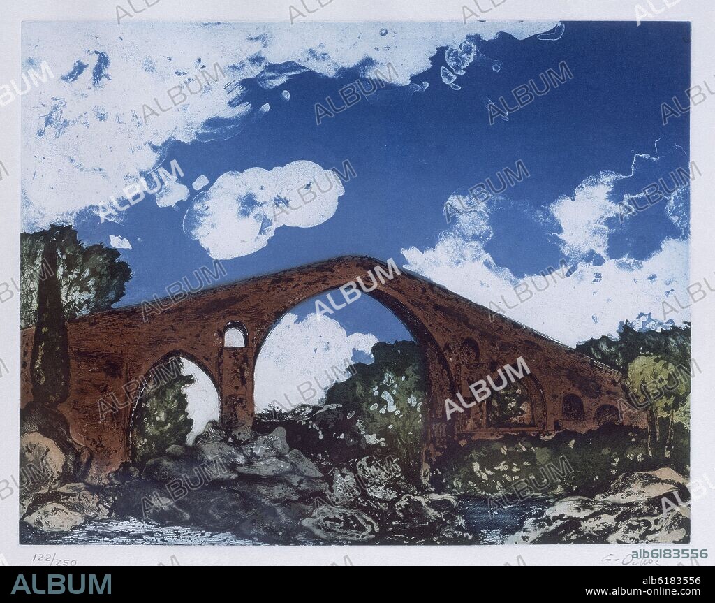 LUIS GARCIA-OCHOA IBAÑEZ (1920-2019). PUENTE DE CANGAS DE ONIS - GRABADO - SIGLO XX.