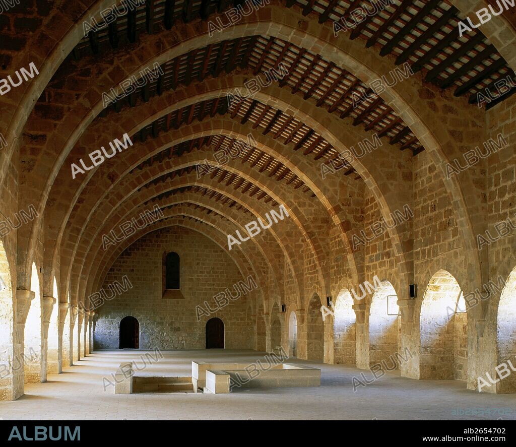Monastery of Santa Maria de Santes Creus. Cistercian. Dormitory, 1191. Ogival arches. Catalonia. Spain.
