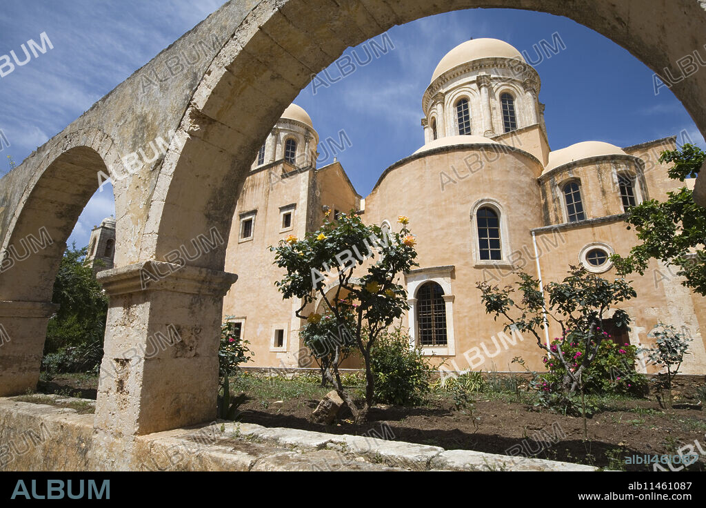 Church inside the monastery complex, Agia Triada Monastery (Moni Zangarolo), Akrotiri Peninsula, Chania region, Crete, Greek Islands, Greece, Europe.