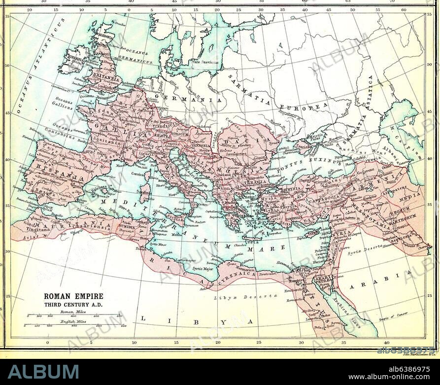 Europa / Landkarten:-"Roman Empire third century A.D.".-(Das Römische Reich im 3.Jh. n.Chr.) Aus: Atlas of the Historical Geography of the Holy Land. Designed and edited by George Adam Smith and prepared unter the direction of J.G. Bartholomew. London, Hodder and Stroughton, 1915.