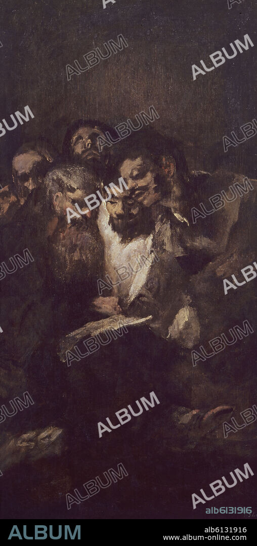 FRANCISCO DE GOYA. LA LECTURA O LOS POLITICOS - 1820-1823 - PINTURA MURAL PASADA A LIENZO - 126x66 - PINTURAS NEGRAS - NP 766.