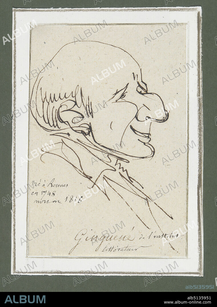 Artist: François André Vincent, French, 17461816, Caricature of Pierre-Louis Ginguene, Pen and dark brown ink, image: 11.7 × 7.9 cm (4 5/8 × 3 1/8 in.), Made in France, French, 18th century, Works on Paper - Drawings and Watercolors.