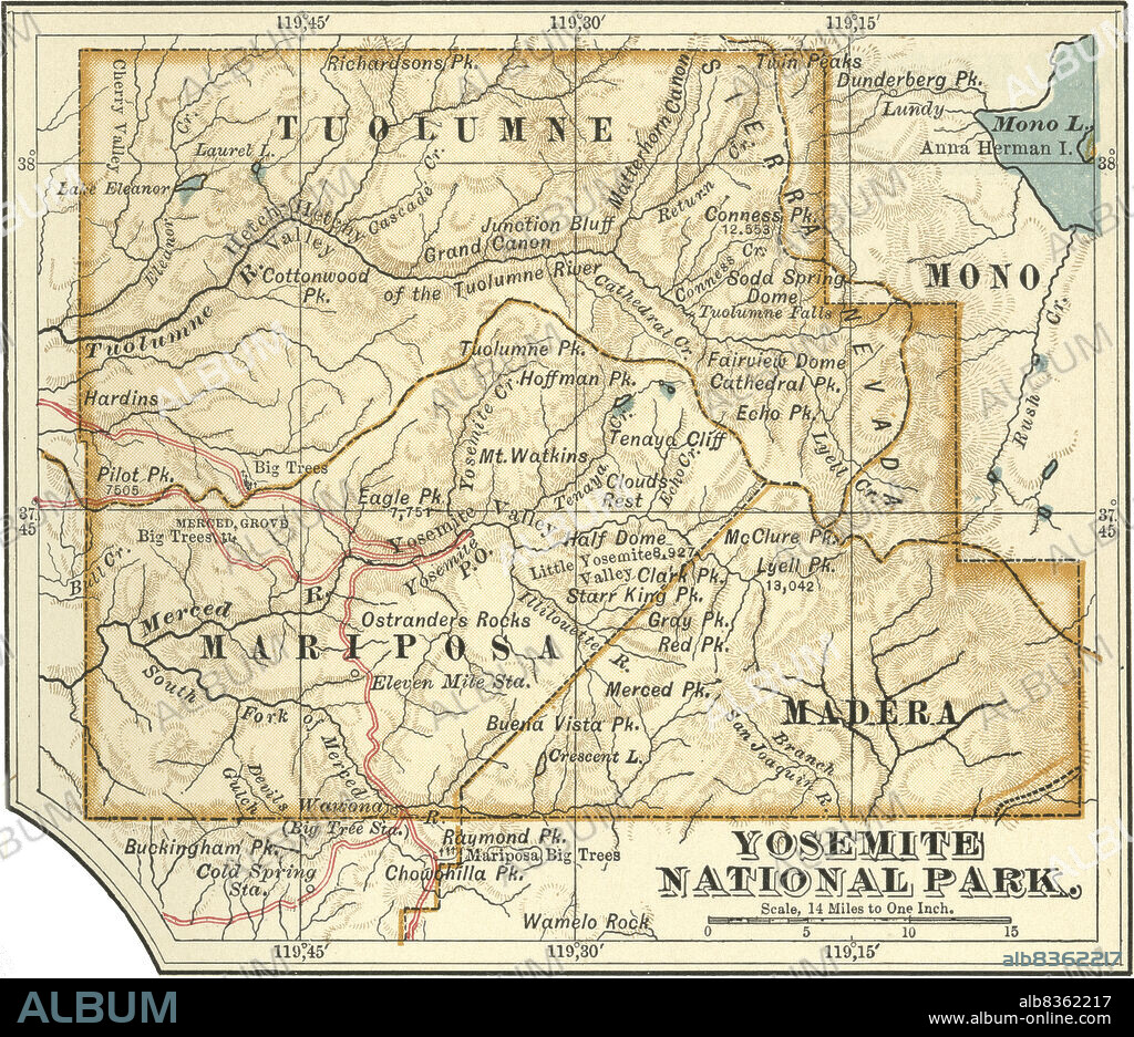 Map of Yosemite National Park.