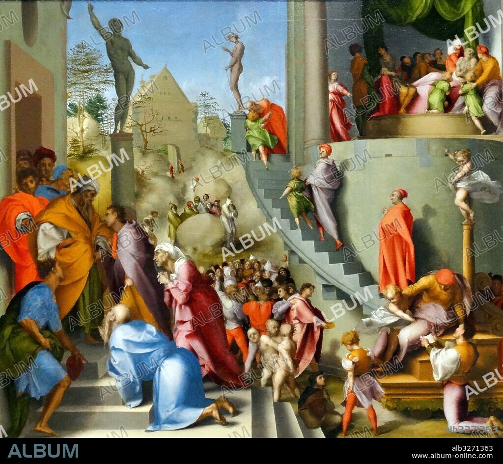 Painting titled 'Joseph with Jacob in Egypt' by Jacopo Carucci (1494-1557) an Italian Mannerist painter and portraitist from the Florentine School. Dated 16th Century.