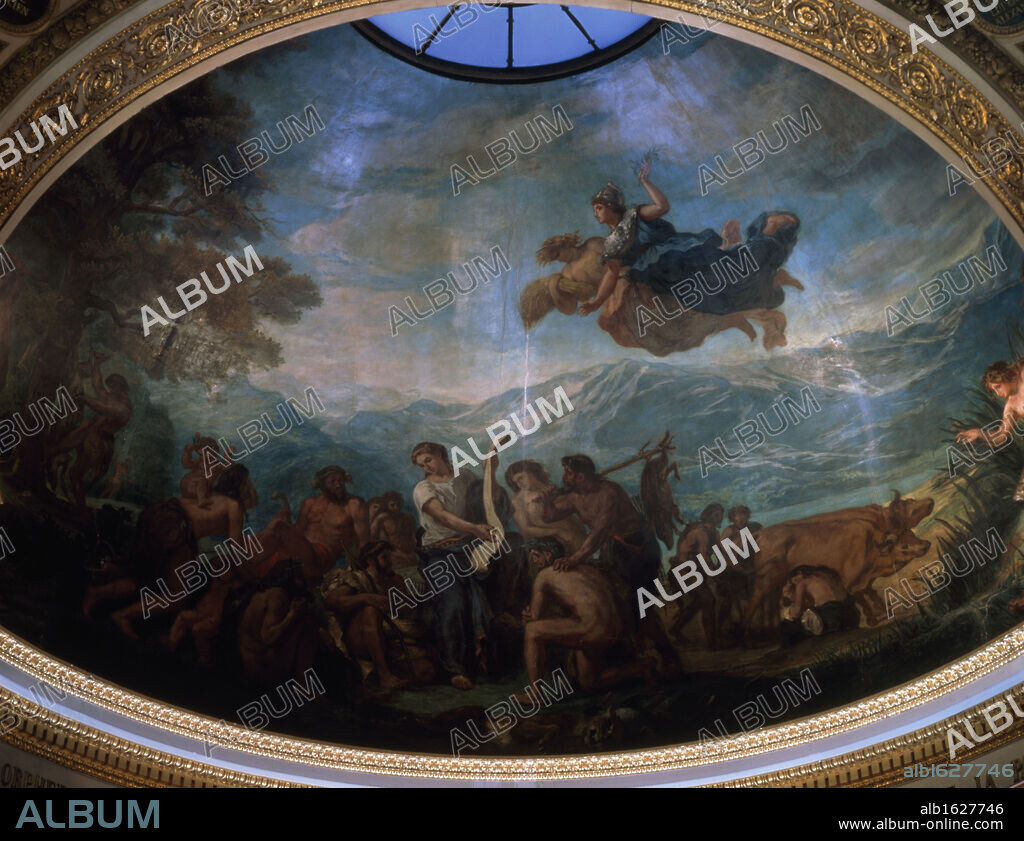 France, Paris, Bibliotheque Du Palais Bourbon, La Culture by Eugene Delacroix, fresco, (1798-1863).