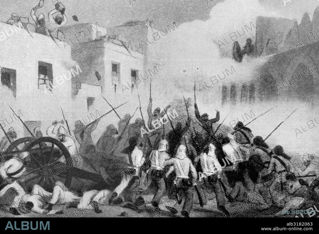 Illustration depicting the re-taking of Delhi by Brevet Major William Stephen Raikes Hodson (1821-1858)  a British leader of irregular light cavalry during the Indian Rebellion of 1857. Dated 19th Century.
