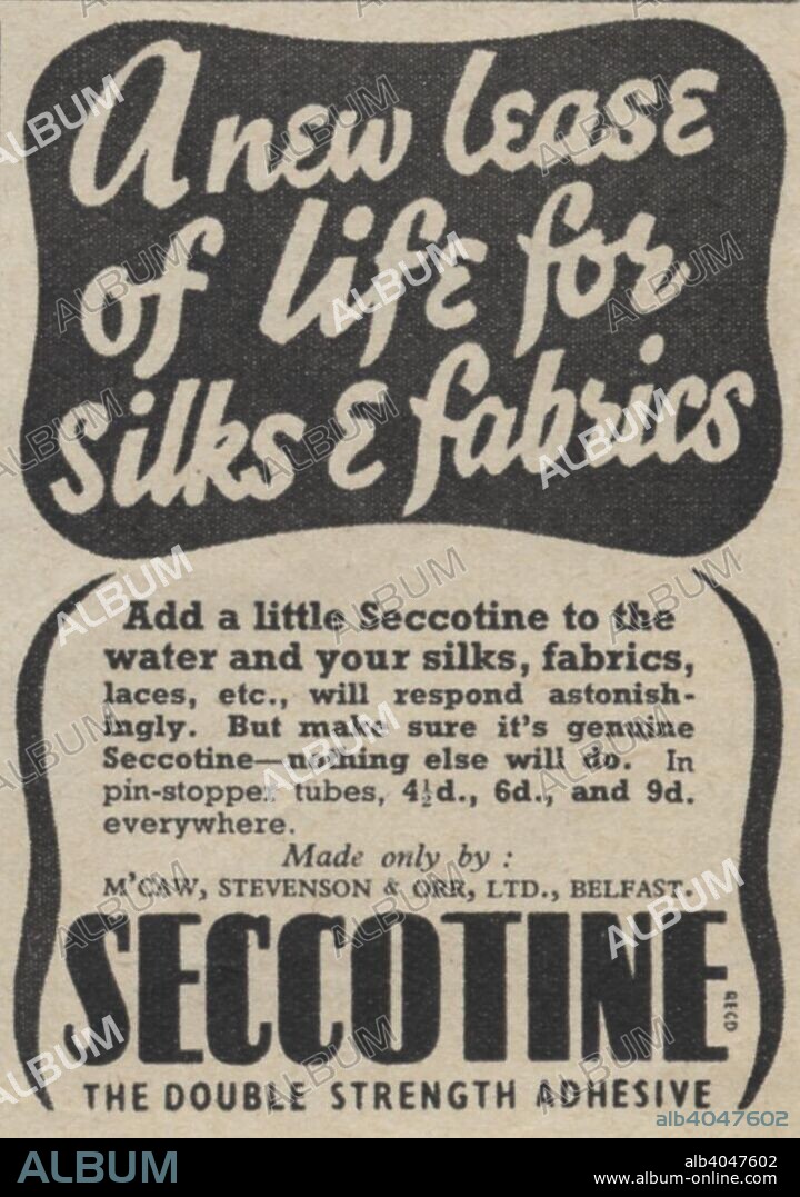 Seccotine Fabric Adhesive, 1939.