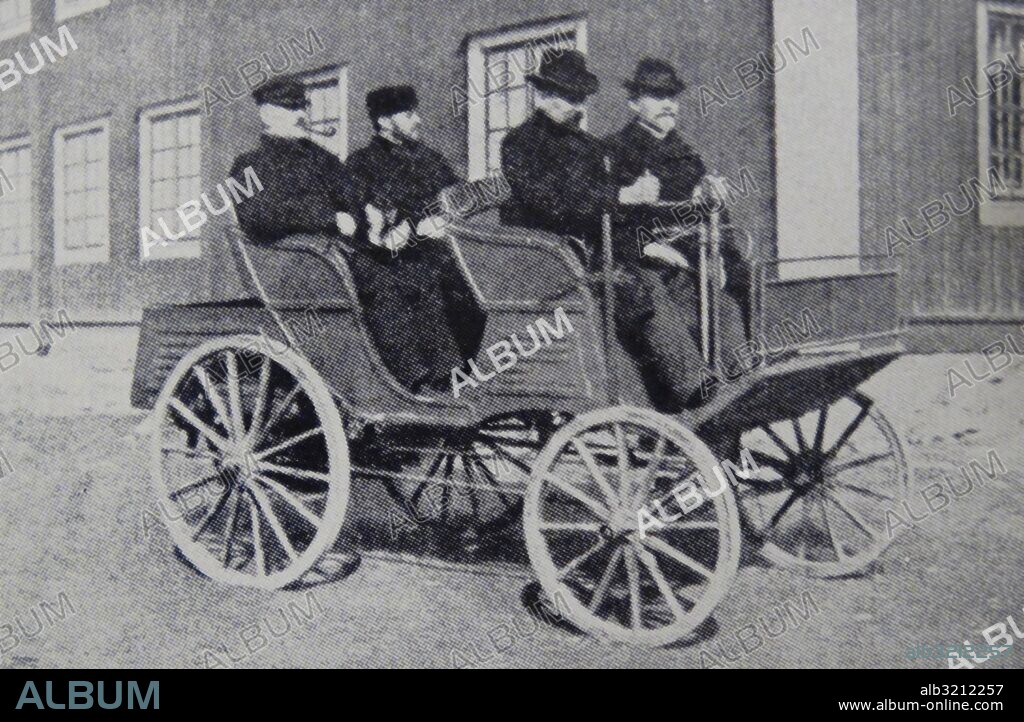 Photographic print of Gottlieb Daimler (1834-1900) an engineer, industrial designer and industrialist born in Schorndorf, in the first high-speed petrol engine and the first four-wheel automobile. Dated 19th Century.