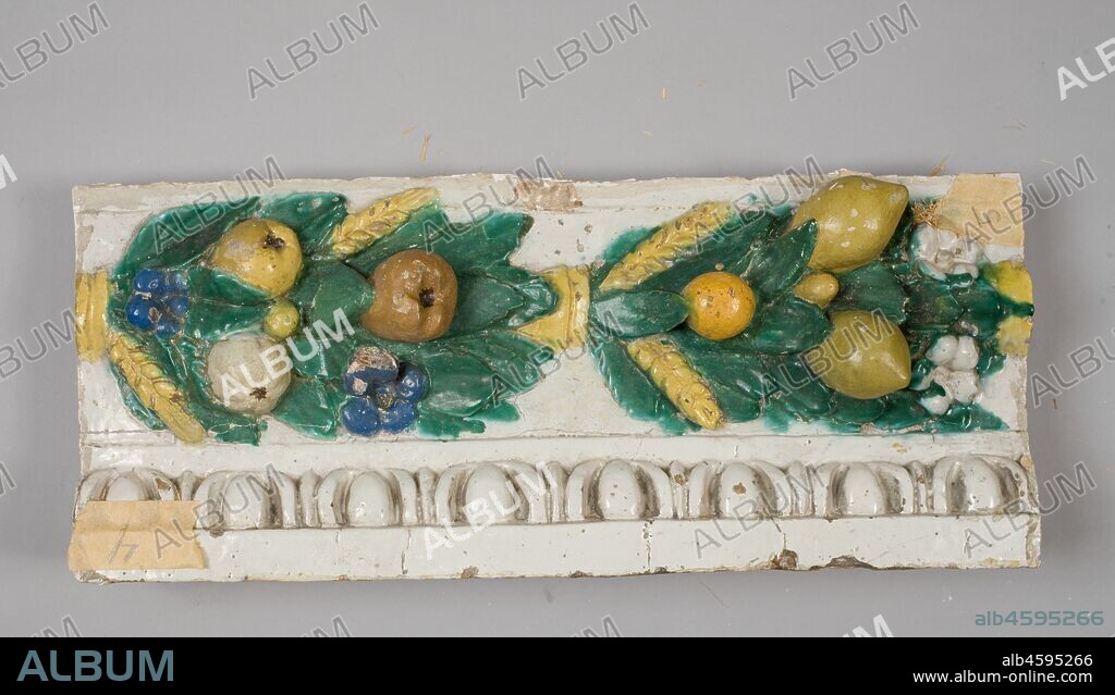 Fragment, c. 1900-1910. In this work, originally forming an altarpiece, the graceful figures are coloured with vitreous glazes, essentially a substitute for the more costly carved marble. The two shields below bear the arms of the Borgherini Family, and probably graced a chapel in Florence owned or endowed by this family. The artist, Benedetto Buglioni, was a sculptor of stature in early sixteenth century Florence. He learned the technique of glazed terracotta sculpture from the Della Robbia Family, examples of whose work may be seen nearby in this gallery.
