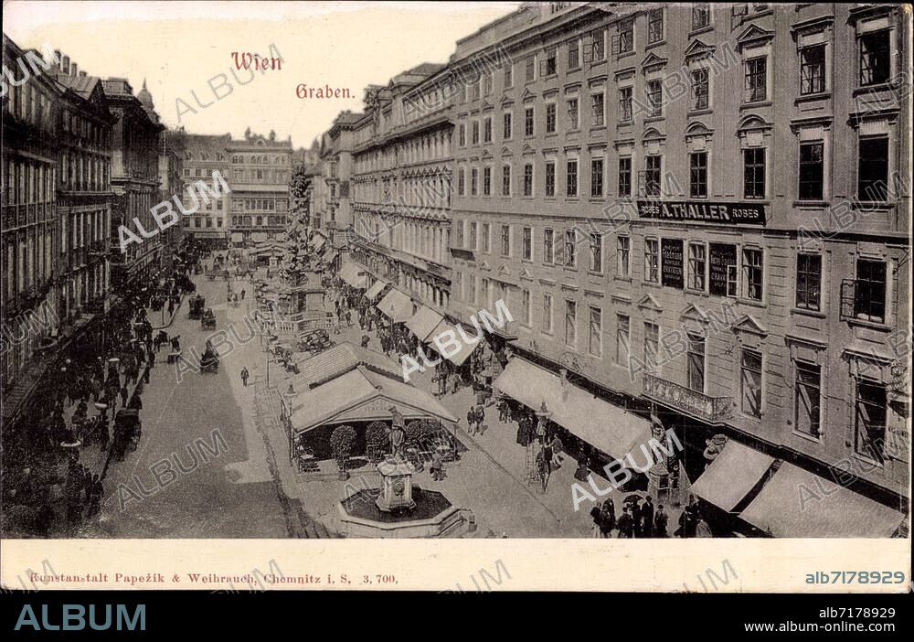 Wien, Graben, Geschäft A. Thaller, Brunnen, Geschäfte, Verkehr.