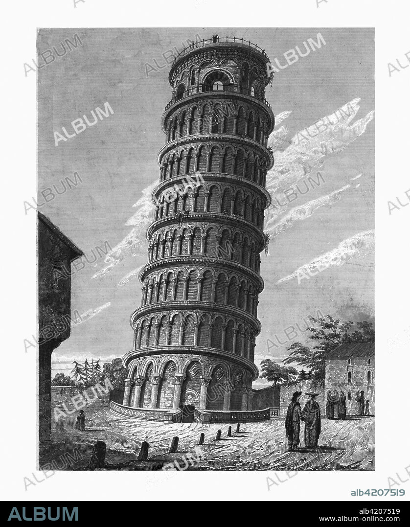 'The Leaning Bell-Tower, at Pisa', c1824. View of the Leaning Tower of Pisa, the famous freestanding bell tower of the cathedral in Pisa, Italy. The tilt began during construction in the 12th century. Published in the Encyclopaedia Londinensis, 1824.