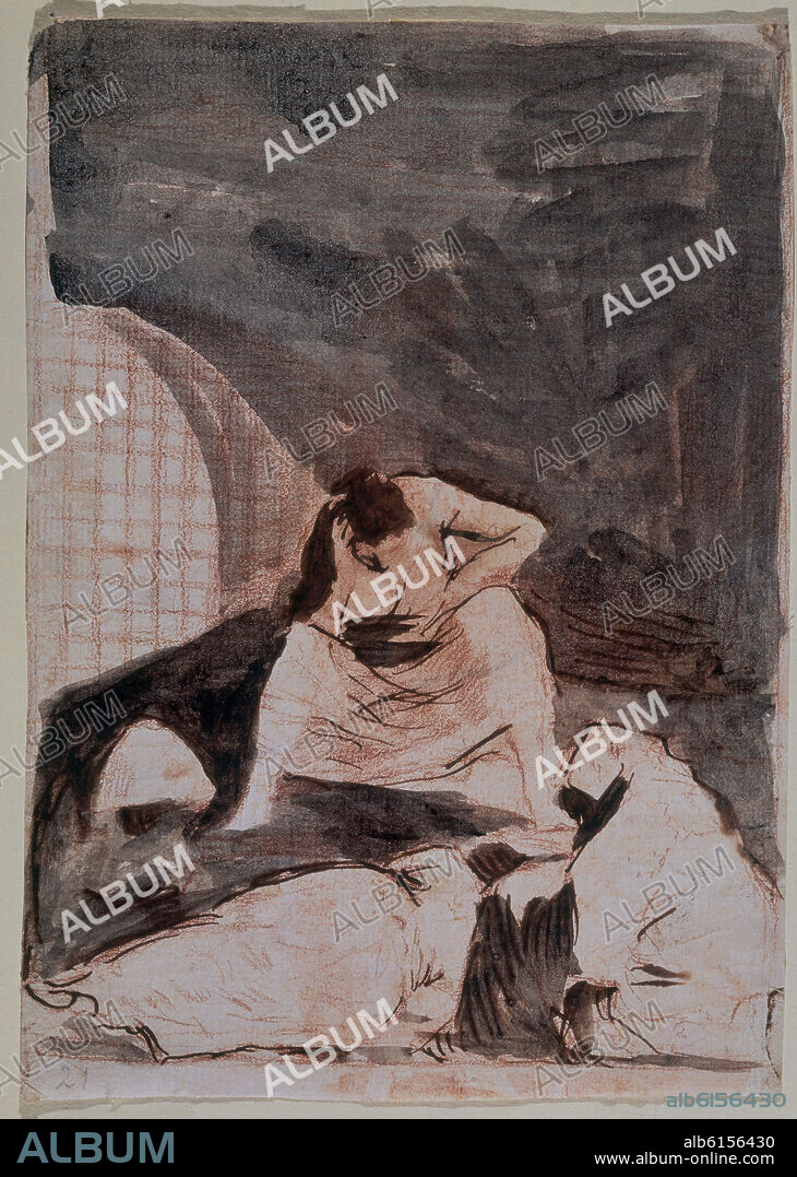 FRANCISCO DE GOYA. CAPRICHO 34 - LAS RINDE EL SUENO - SIGLO XVIII - DIBUJO PREPARATORIO.