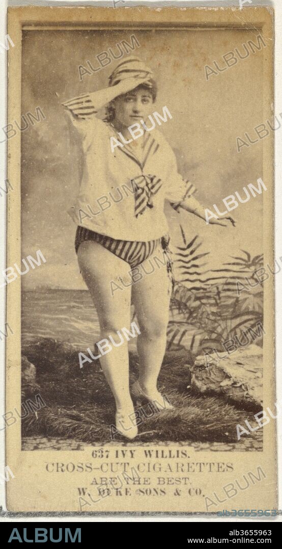 Card Number 637, Ivy Willis, from the Actors and Actresses series (N145-3) issued by Duke Sons & Co. to promote Cross Cut Cigarettes. Dimensions: Sheet: 2 11/16 × 1 3/8 in. (6.8 × 3.5 cm). Publisher: Issued by W. Duke, Sons & Co. (New York and Durham, N.C.). Date: 1880s.
Trade cards from the set "Actors and Actresses" (N145-3), issued in the 1880s by W. Duke Sons & Co. to promote Cross Cut Cigarettes. There are eight subsets of the N145 series. Various subsets sport different card designs and also promote different tobacco brands represented by W. Duke Sons & Company. This card is from the third subset, N145-3. Note that actors' names are spelled differently on cards throughout set and are not dependable for accuracy.