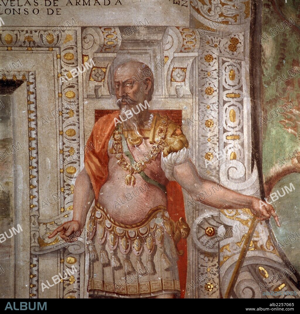 DUQUE DE ALBA ( FERNANDO ALVAREZ SOTOMAYOR ). GENERAL ESPAÑOL. PIEDRAHITA 1508 - 1582. DETALLE FRESCO SALA DE PORTUGAL EN EL PALACIO DE SANTA CRUZ DEL VISO DEL MARQUES. CIUDAD REAL.