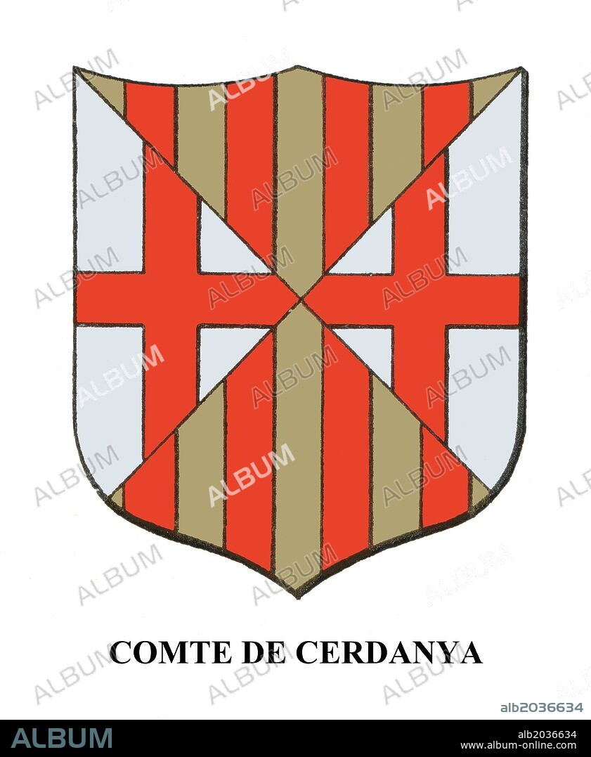 Heraldica. Historia de Catalunya, de Antoni Aulestia i Pijoan (1849-1908), y Ernest Moliné i Brasés (1868-1940). Año 1921. Escudo del Comte de Cerdanya.