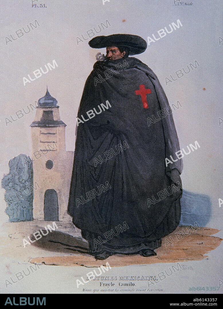 CLAUDIO LINATI. TRAJES CIVILES, MILITARES Y RELIGIOSOS DE MEXICO - 1828 - FRAILE CAMILO - LITOGRAFIA SIGLO XIX.