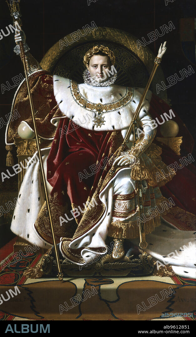 JEAN AUGUSTE DOMINIQUE INGRES. 'Napoleon I on the Imperial Throne', 1806. Napoleon Bonaparte (1769-1821) assumed the title of Emperor of France on 18 May 1804.