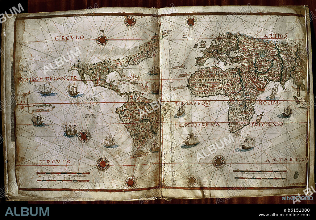 PEDRO DE MEDINA (1493-1567). SUMMA DE COSMOGRAFIA - MAPAMUNDI - SIGLO XVI.
