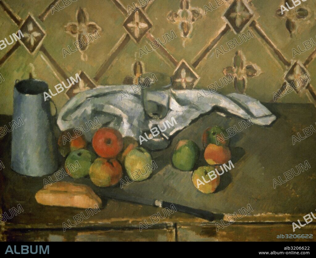 Paul Cezanne (1839-1906). French painter. Post-Impressionist. Still life with fruit, napkin and jug of milk. Oil on canvas, 1885-86. Orangerie Museum. Paris. France.