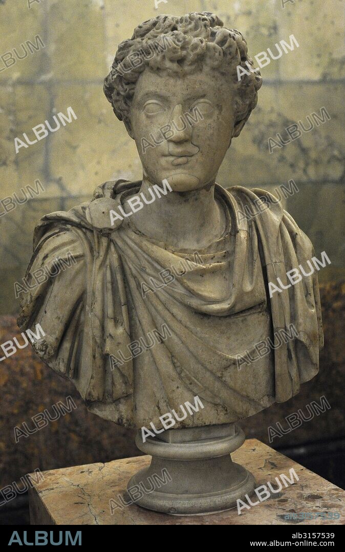 Marcus Aurelius (121-180), apodado el Sabio o filósofo. Coemperdor del Imperio romano de 161-180. Ultimo de los llamados Cinco Buenos Emperadores. Dinastía Antonina. Retrato de un joven Marcus Aurelius. Tercer cuarto del siglo II d. C. Museo del Hermitage (The State Hermitage Museum). San Petersburgo. Rusia.