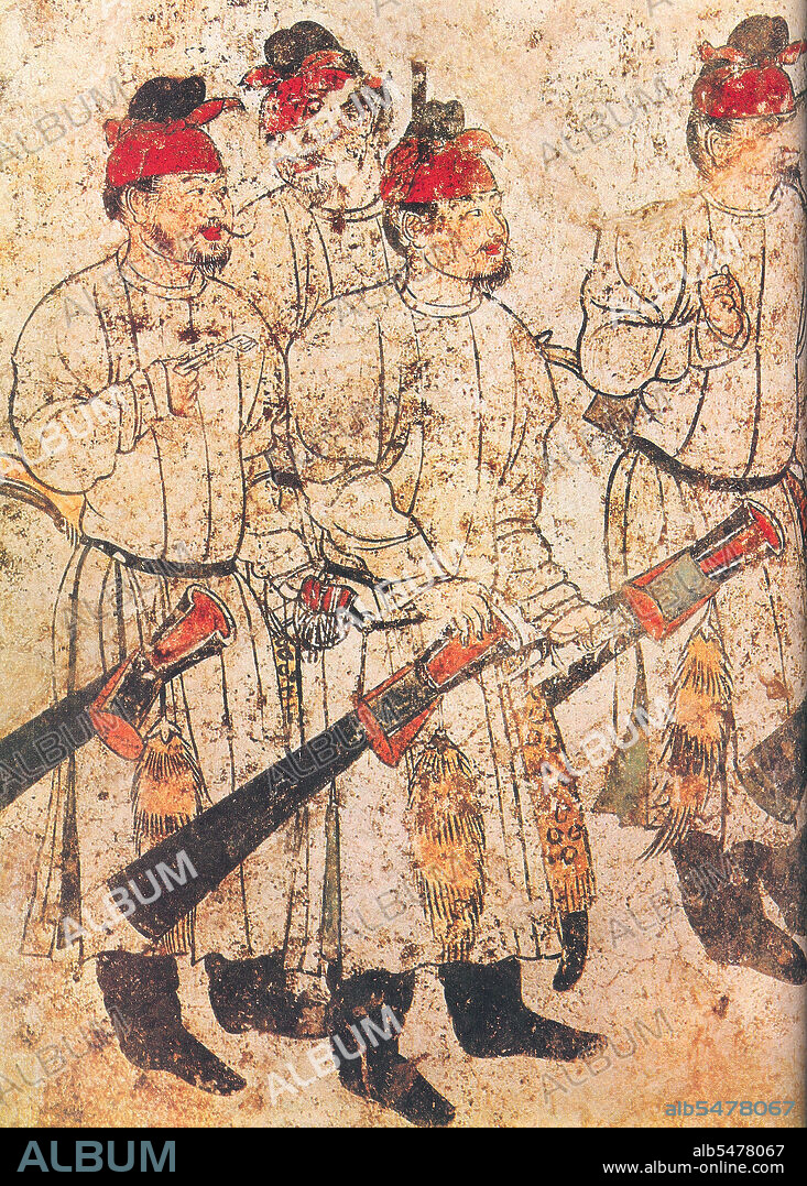The Qianling Mausoleum is a Tang Dynasty (618-907) tomb site located in Qian County, Shaanxi province, China, and is 85 km (53 miles) northwest of Xi'an, the former Tang capital. Built by 684 (with additional construction until 706), the tombs of the mausoleum complex house the remains of various members of the royal Li family. This includes Emperor Gaozong of Tang (r. 649-683), as well as his wife, the Zhou Dynasty usurper and China's first (and only) governing empress Wu Zetian (r. 690-705). The mausoleum is renowned for its many Tang Dynasty stone statues located above ground and the mural paintings adorning the subterranean walls of the tombs. Besides the main tumulus mound and underground tomb of Gaozong and Wu Zetian, there is a total of 17 smaller attendant tombs.