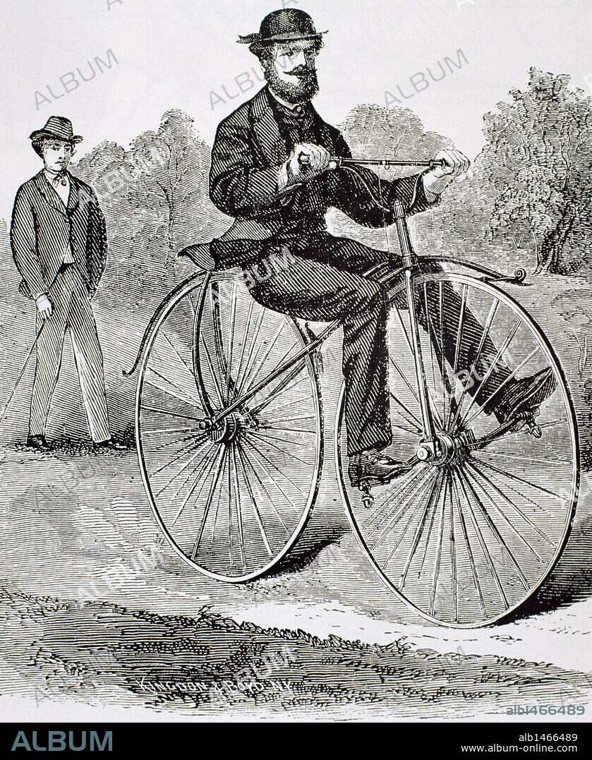 Ancien bike. 19th century. Engraving.