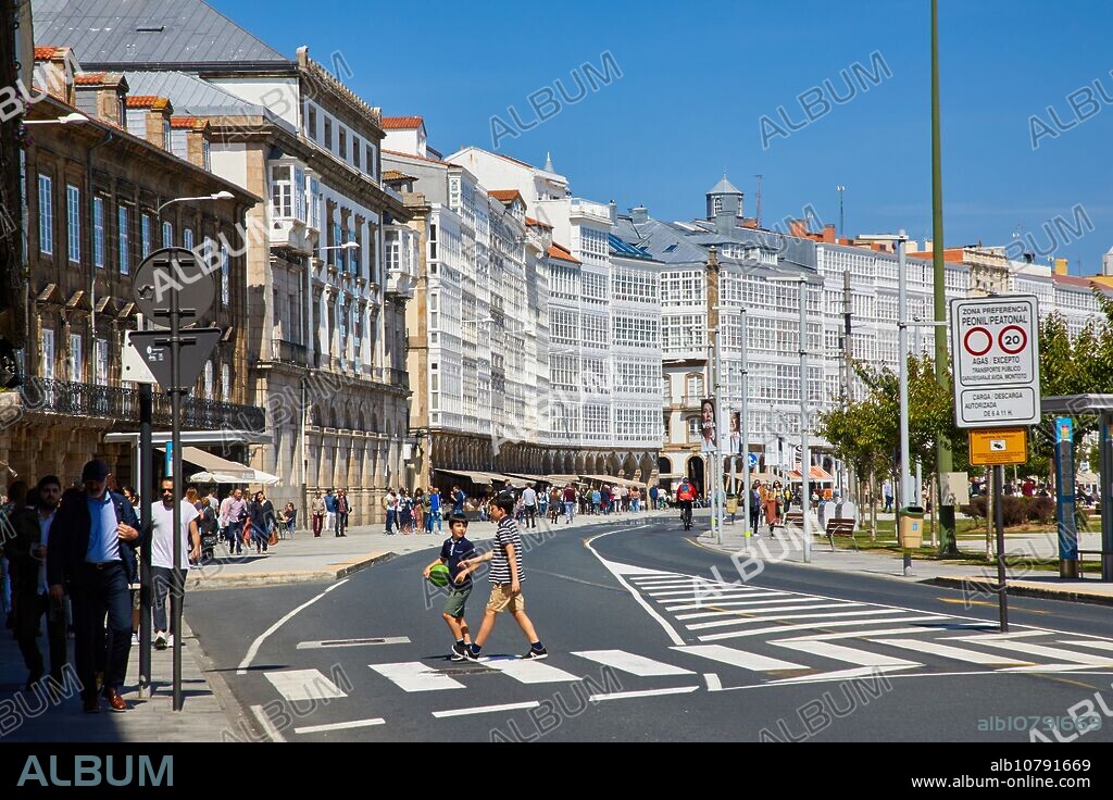 Avenida de la Marina and harbour, A Coruña, Galicia, Spain.