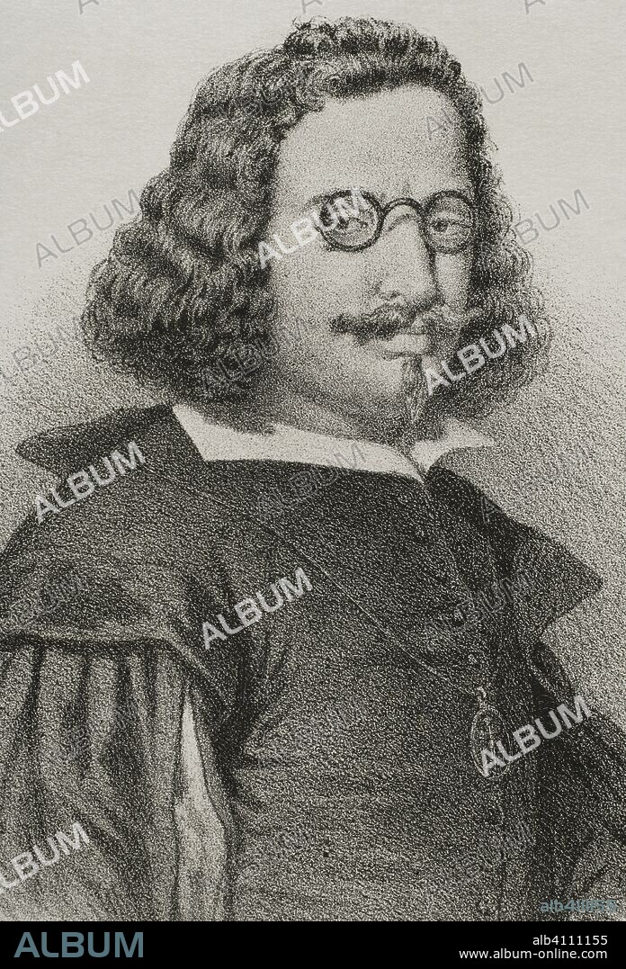 Francisco de Quevedo (1580-1645). Escritor español del Siglo de Oro. Dibujo por J. Cebrián, detalle. Litografía. Detalle. Crónica General de España, Historia Ilustrada y Descriptiva de sus Provincias. Castilla-La Nueva, 1869. Biblioteca Histórico Militar de Barcelona, Cataluña, España.
