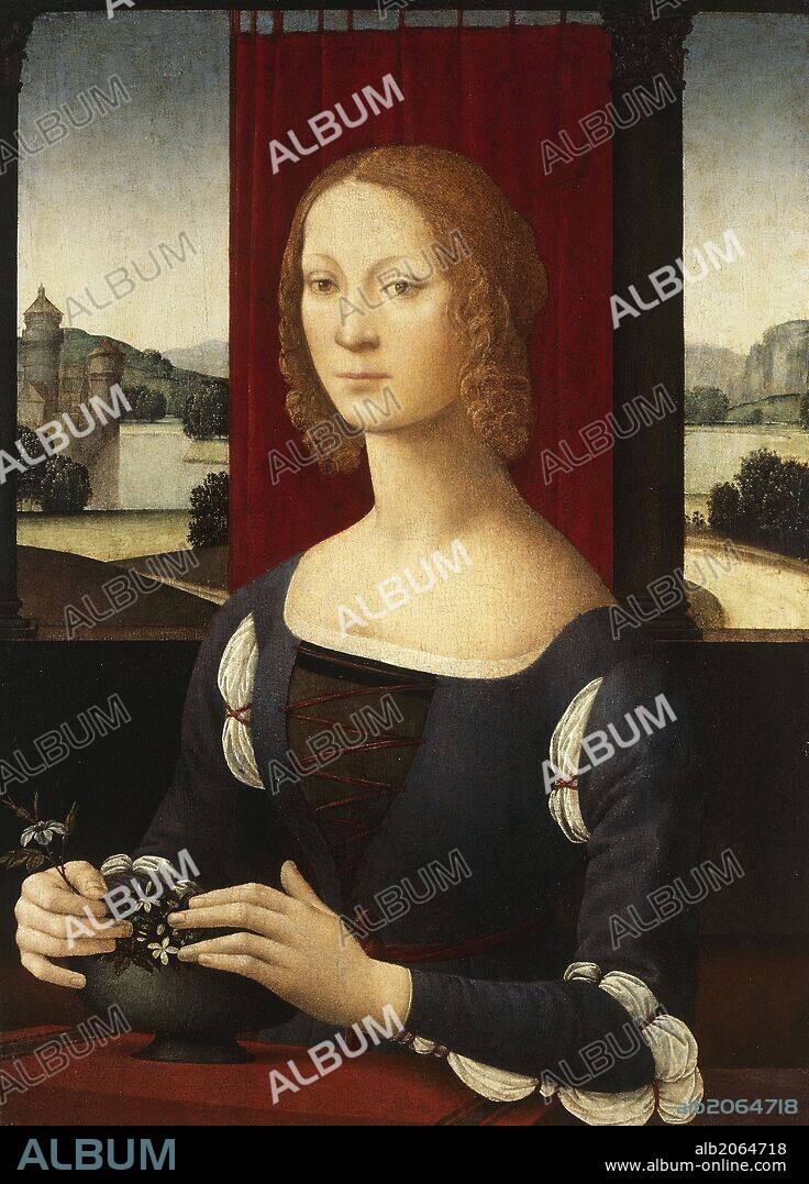 Portrait of Caterina Sforza Riario (Milan, 1463-Florence, 1509), Lady of Imola and Forli, 1481-1483 painting by Lorenzo di Credi (ca 1456-1536), oil on canvas, 75x54 cm.