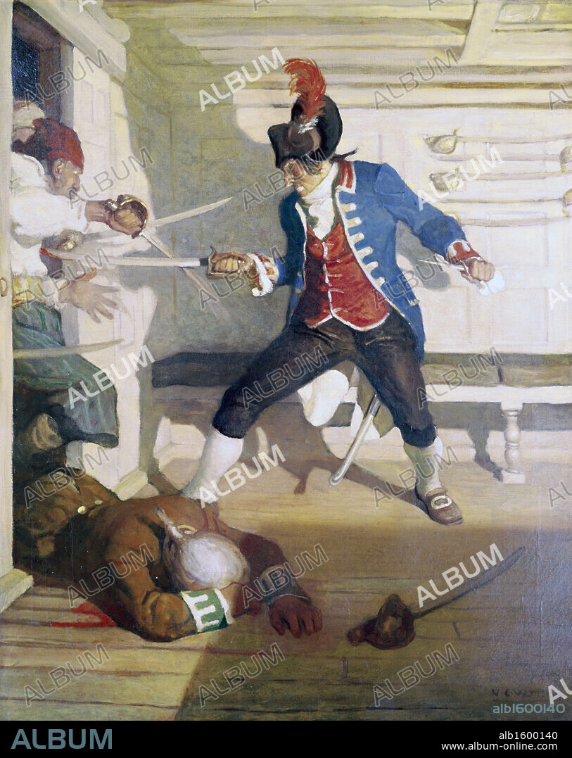 Siege of round-house from Treasure Island by Robert Louis Stevenson by Newell Convers Wyeth, oil on canvas, 1913, 1882-1945, USA, Pennsylvania, Chadds Ford, Brandywine River Museum.