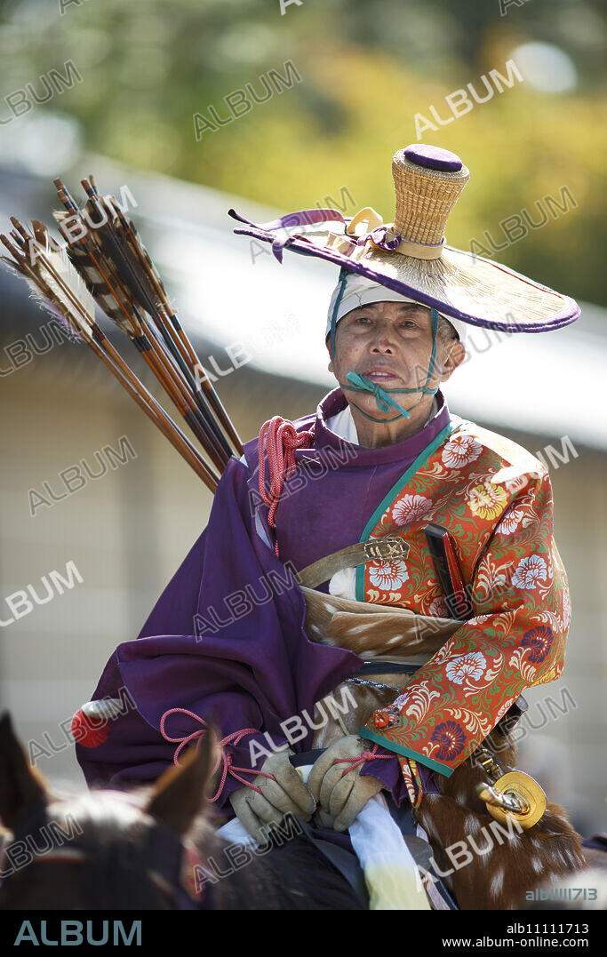 Mounted Yabusame archer, Jidai festival, Kyoto, Japan, Asia.