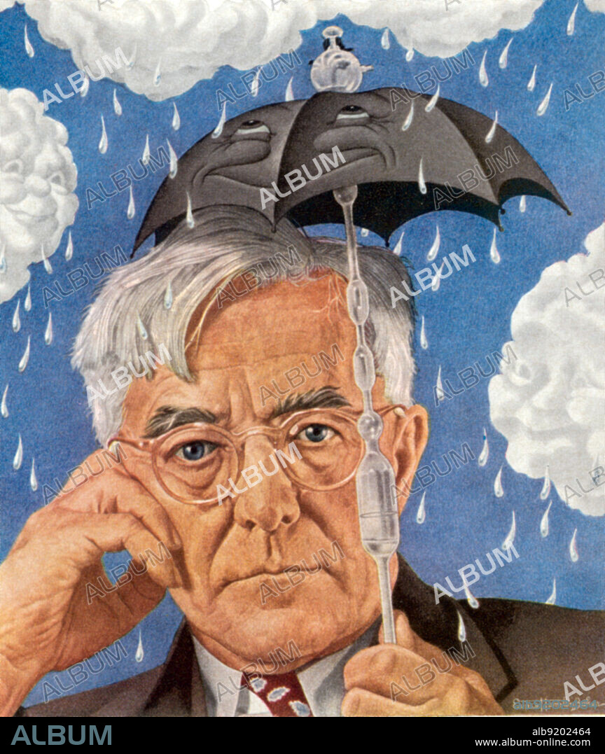 Irving Langmuir in a portrait that appeared on the cover of Time magazine in 1950. The tagline was: "Can man learn to control the atmosphere he lives in?" Irving Langmuir ( January 31, 1881 - August 16, 1957) was an American chemist and physicist. His initial contributions to science came from his study of light bulbs. His first major development was the improvement of the diffusion pump, which ultimately led to the invention of the high-vacuum tube. A year later, he and colleague Lewi Tonks discovered that the lifetime of a tungsten filament was greatly lengthened by filling the bulb with an inert gas, such as argon. He also discovered that twisting the filament into a tight coil improved its efficiency. These were important developments in the history of the incandescent light bulb. He introduced the concept of electron temperature and in 1924 invented the diagnostic method for measuring both temperature and density with an electrostatic probe, now called a Langmuir probe and commonly used in plasma physics.Following World War I Langmuir contributed to atomic theory and the understanding of atomic structure by defining the modern concept of valence shells and isotopes. He was awarded the 1932 Nobel Prize in Chemistry for his work in surface chemistry. He was the first industrial chemist to become a Nobel laureate. During World War II, Langmuir worked on improving naval sonar for submarine detection, and later to develop protective smoke screens and methods for deicing aircraft wings. He died from a heart attack in 1957 at the age of 76. His obituary ran on the front page of The New York Times.