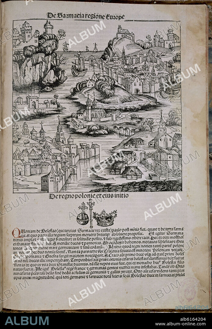 HARTMANN SCHEDEL (1440-1514). DE SARMACIA REGION DE EUROPA - PAGINA DEL LIBER CHRONICARUM O CRONICA DE NUREMBERG - IMPRESO EN 1493 - INCUNABLE.