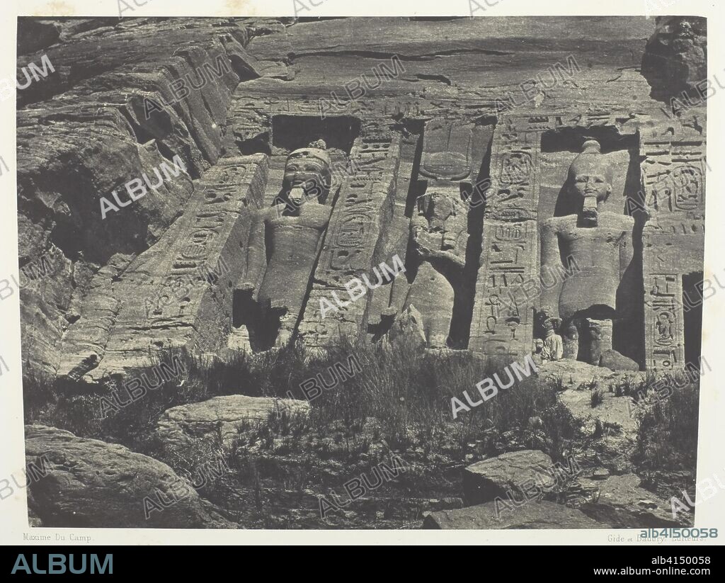 Ibsamboul, Partie Méridionale Du Spéos D'Hathor; Nubie. Maxime Du Camp (French, 1822-1894); printed by the Imprimerie Photographique de Blanquart-Evrard (French, founded 1851). Date: 1849-1851. Dimensions: 16.5 × 21.8 cm (image/paper); 30 × 43 cm (album page). Salted paper print, plate 110 from the album "Egypte, Nubie, Palestine et Syrie" (1852). Origin: France.