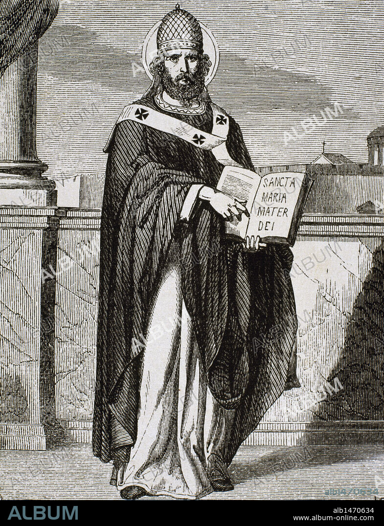 Saint Celestine I. Italian Pope from 422 until 432. Engraving by Carretero.