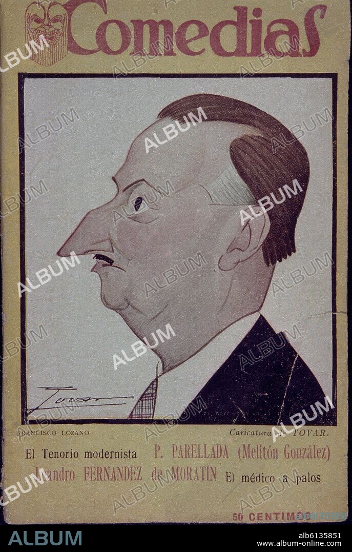 MANUEL TOVAR SILES (1875-1935). PORTADA-COMEDIAS"TENORIO MODERNISTA" (PARELLADA) Y"EL MEDICO A PALOS" (MORATIN)-CARICATURA DE LOZANO.