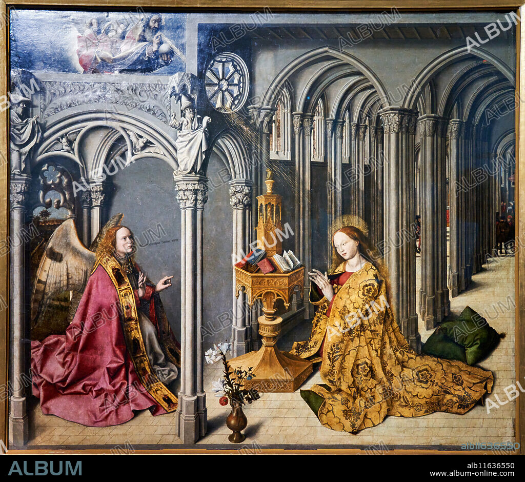 Retable de l'Annonciation (panneau central), Provence, 1443-1444, Oil on wood, Barthélemy d'Eyck, National Museum of the Middle Ages, Musée de Cluny, Paris. France.