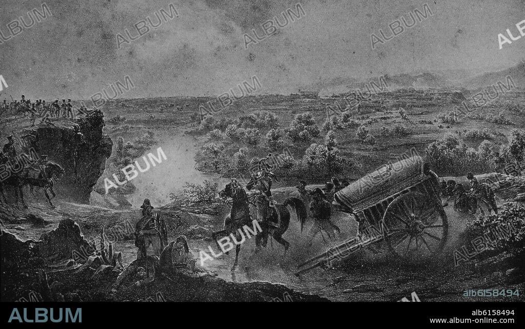 BATALLA DE VALLS O BATALLA DEL PUENTE DEL GOI EL 25 DE FEBRERO DE 1809 - GUERRA DE LA INDEPENDENCIA ESPAÑOLA - GRABADO SIGLO XIX.