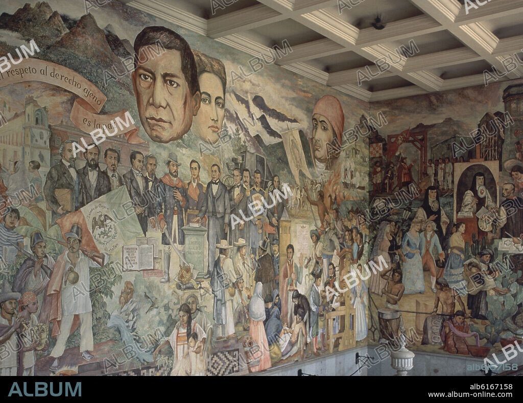 ARTURO GARCÍA BUSTOS. HISTORIA DE MEXICO - JUAREZ JURA LA CONSTITUCION - MURAL MEXICANO - SIGLO XX - FOTO AÑOS 90.