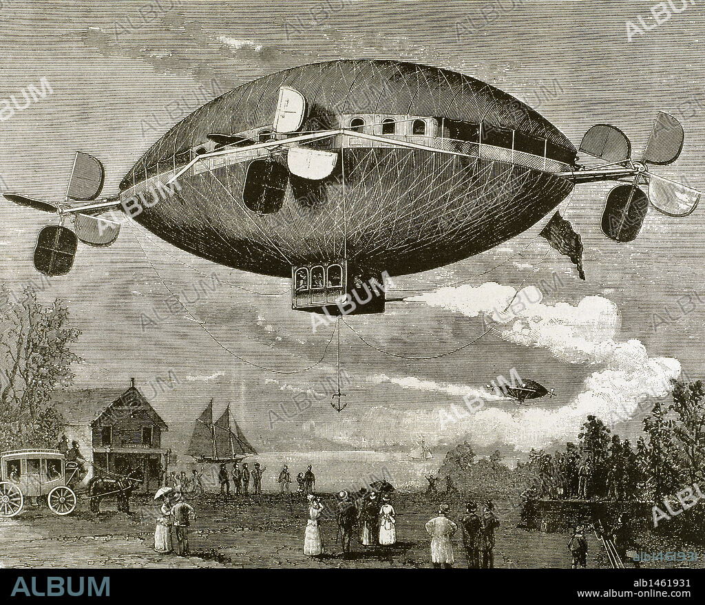 "AEROSTATO DE COLE". Grabado de "La Ilustración", año 1887.