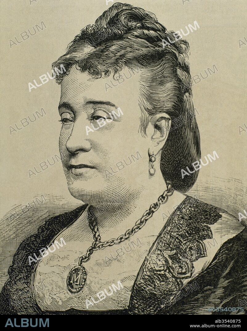 Matilde Díez (Madrid, 1818-Madrid, 1883). Actriz de teatro española. En 1836 se casó con el actor Julián Romea. Retrato. Grabado de "La Ilustración Española y Americana", 1875.