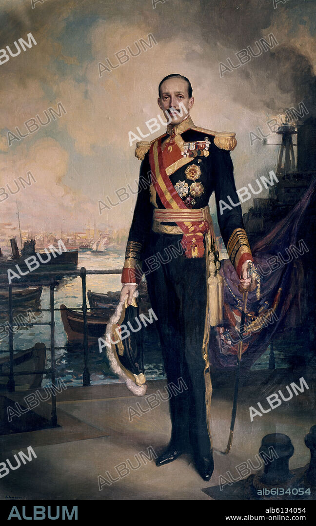 FERNANDO ALVAREZ DE SOTOMAYOR. ALFONSO XIII CON UNIFORME DE ALMIRANTE - SIGLO XX.