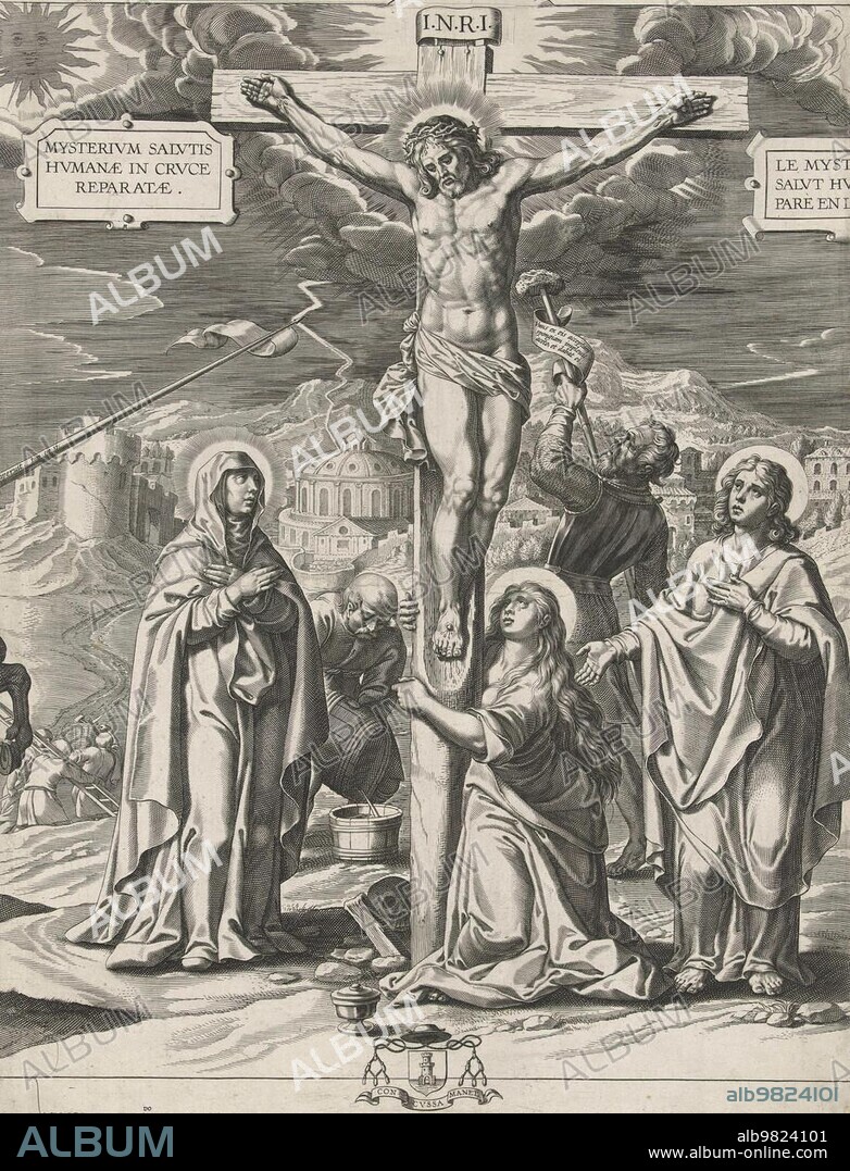 The Crucifixion, Execution, of Jesus of Nazareth, Christ, Good Friday, Golgotha, 1600, Belgium, Historical, digitally restored reproduction from a 19th century original
